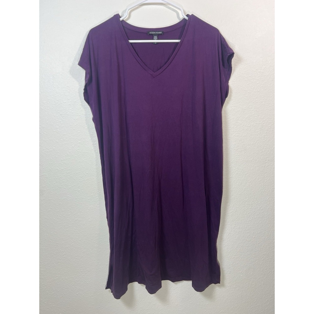 Eileen Fisher T Shirt Dress Small Purple Knee Length Shift Tencel